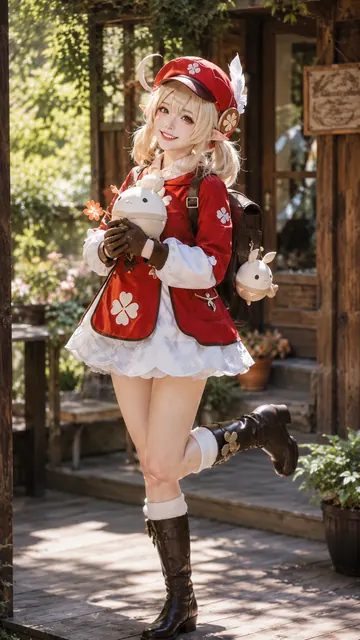 原神可莉Cosplay——抱着嘟嘟可的火花骑士