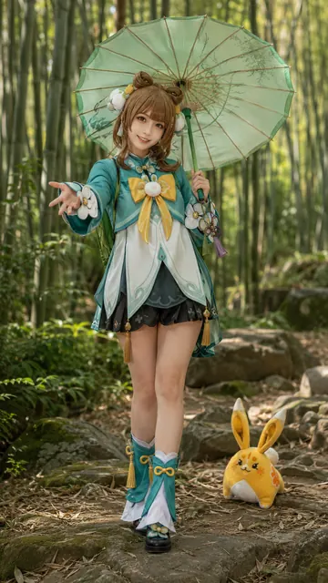 原神瑶瑶Cosplay——竹林里撑伞的仙蕊玲珑与月桂